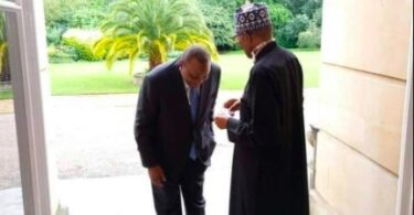 Picture of Kenyan President, Kenyatta Bows To Greet President Buhari