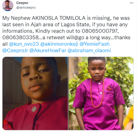 15-year-old boy goes missing in Lagos