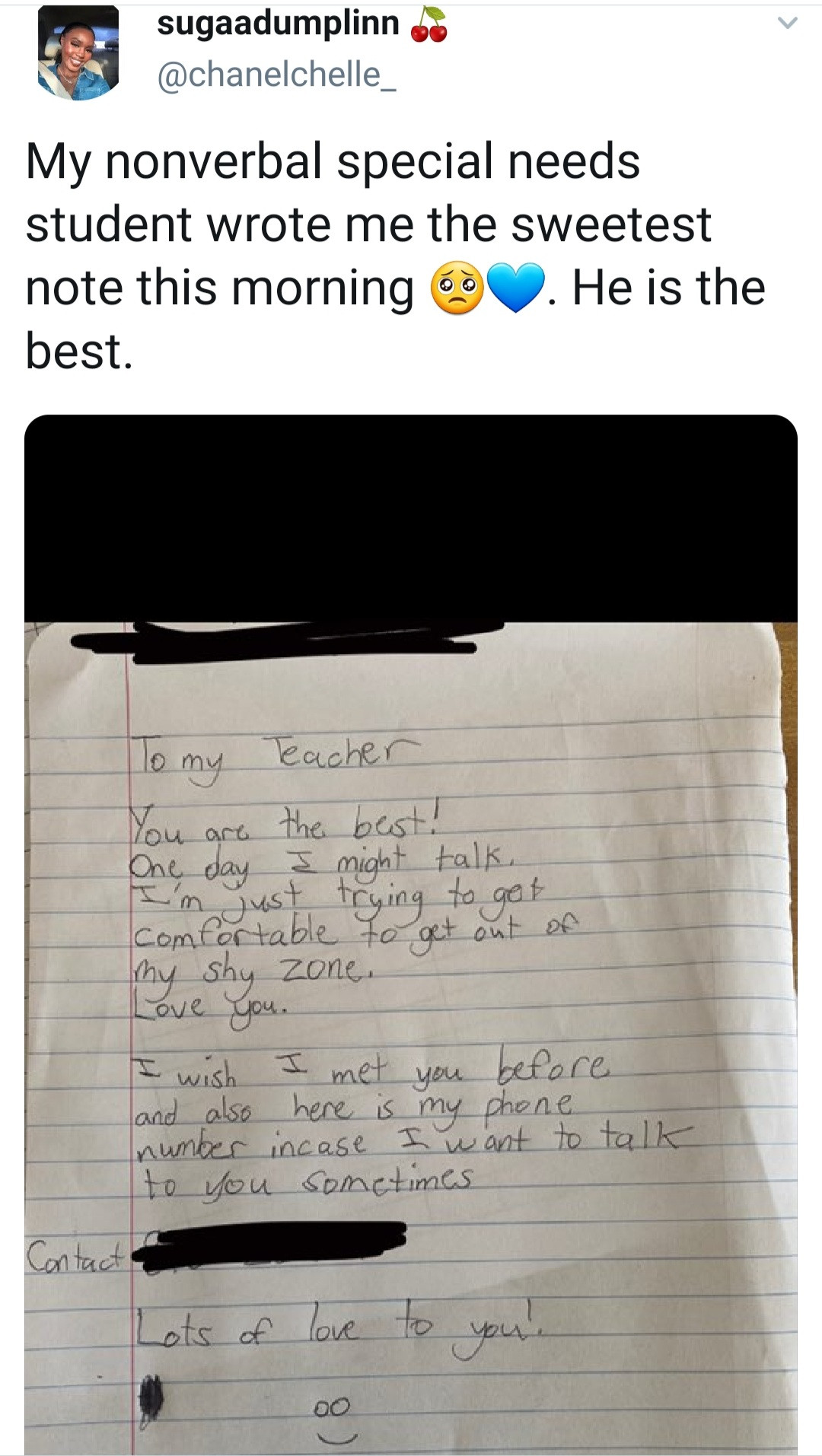 Teacher shares touching letter she received from her nonverbal student