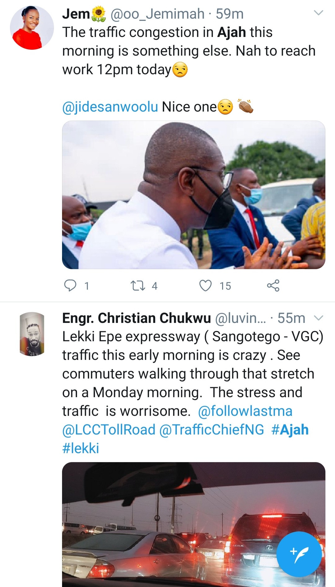 Ajah trends on Twitter as commuters cry out over early morning traffic that has lasted for hours (video)