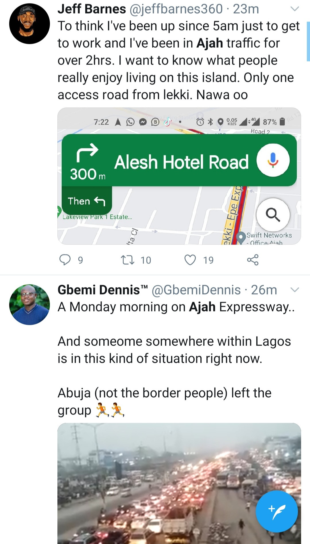 Ajah trends on Twitter as commuters cry out over early morning traffic that has lasted for hours (video)