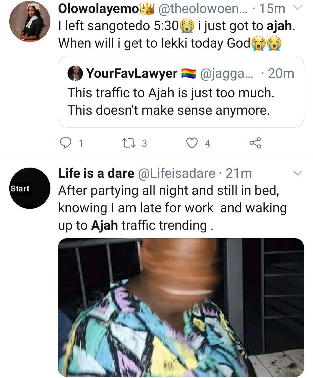 Ajah trends on Twitter as commuters cry out over early morning traffic that has lasted for hours (video)