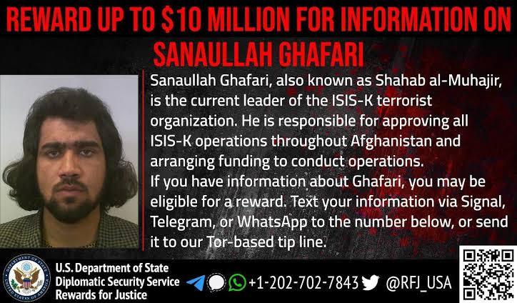 US offers $10 Million reward for information on ISIS-K Leader