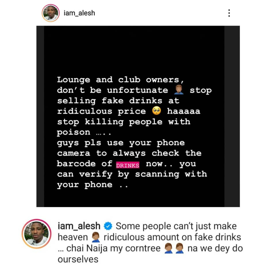 Stop selling fake drinks. Stop killing people with poison - Actor Alesh Sanni tells club and lounge owners in Nigeria