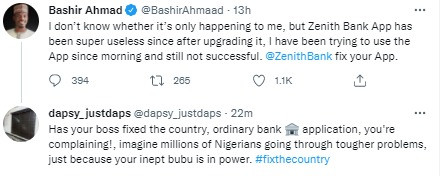 Has your boss fixed the country?- Nigerians drag presidential aide, Bashir Ahmad, after complaining and asking a bank to fix their 