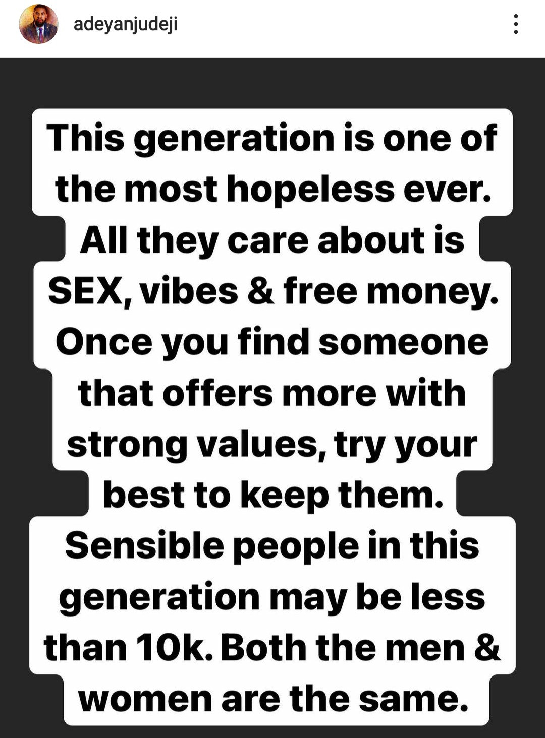 This generation is one of the most hopeless. All they care about is s3x, vibes and free money - Activist Deji Adeyanju