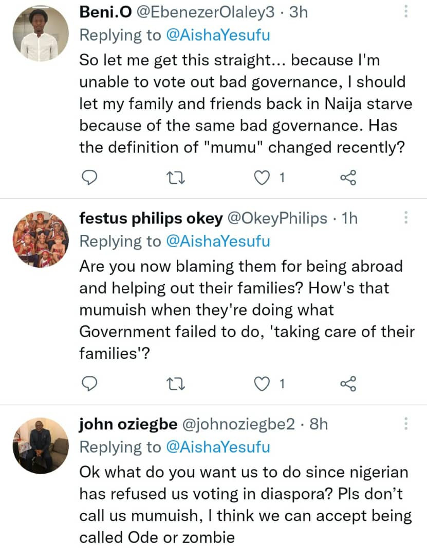 Nigerians react after activist Aisha Yesufu tweeted 