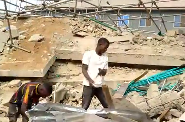 Workers reportedly trapped as three-storey building under construction collapses in Yaba (photos)