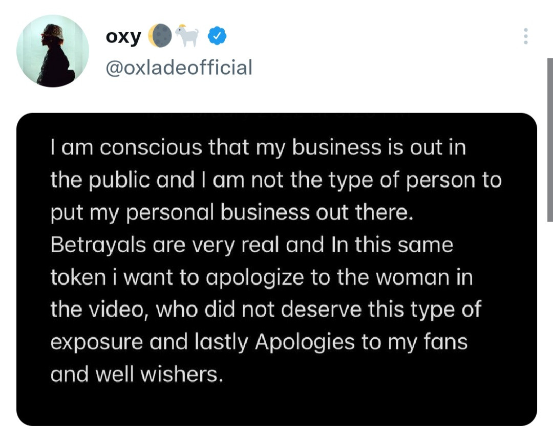 Singer Oxlade apologizes to lady in his viral S?x tape