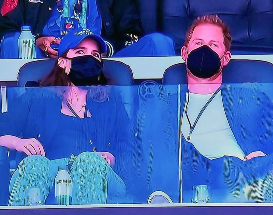 Prince Harry pictured at the Superbowl with his cousin Princess Eugenie