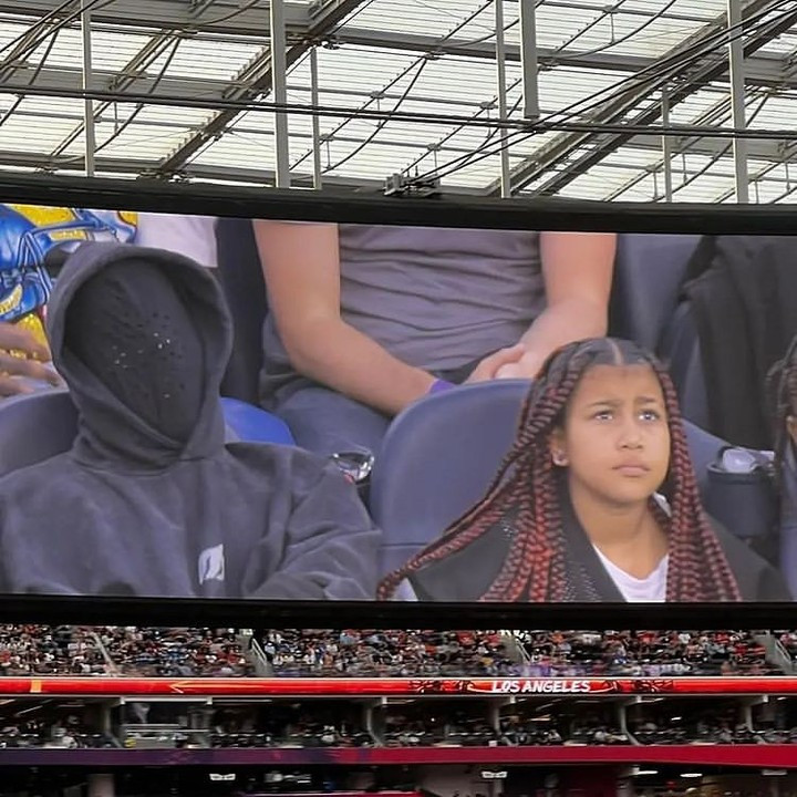 Kanye West seen at the Super Bowl with his two eldest kids (photos/video)