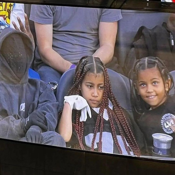 Kanye West seen at the Super Bowl with his two eldest kids (photos/video)