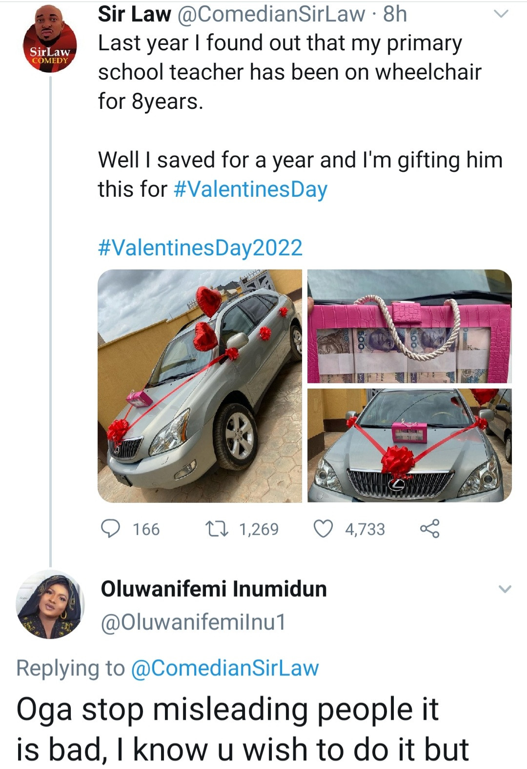 Comedian claiming he saved for a year to buy a car for his disabled teacher is exposed as a clout-chaser as those who know the real car owner speak out