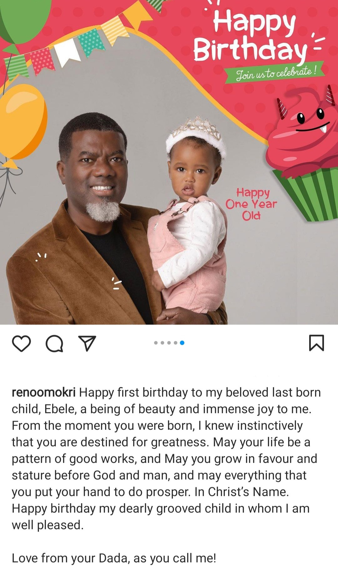 Reno Omokri celebrates his youngest daughter as she turns 1 (photos)