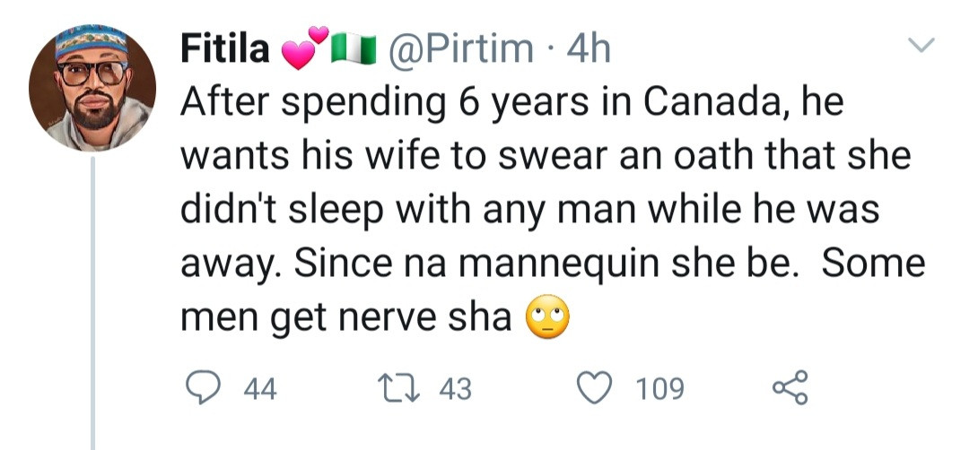 Canada-based man reportedly returns to Nigeria after 6 years and demands his wife swears a fidelity oath