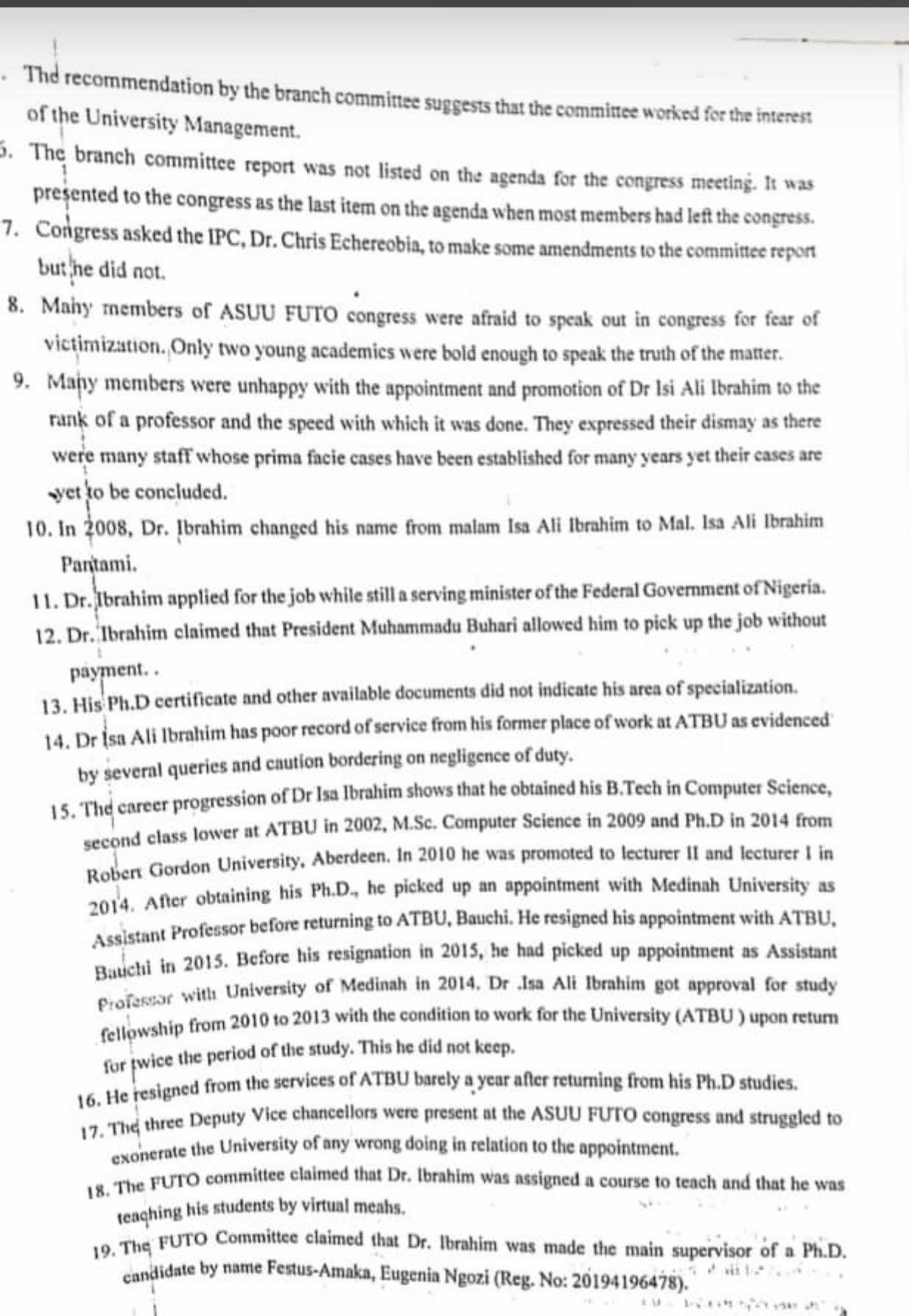 US-based Nigerian Professor shares ASUU report which outlined why Minister of Communication, Isa Pantami is reportedly not qualified to be a Professor 