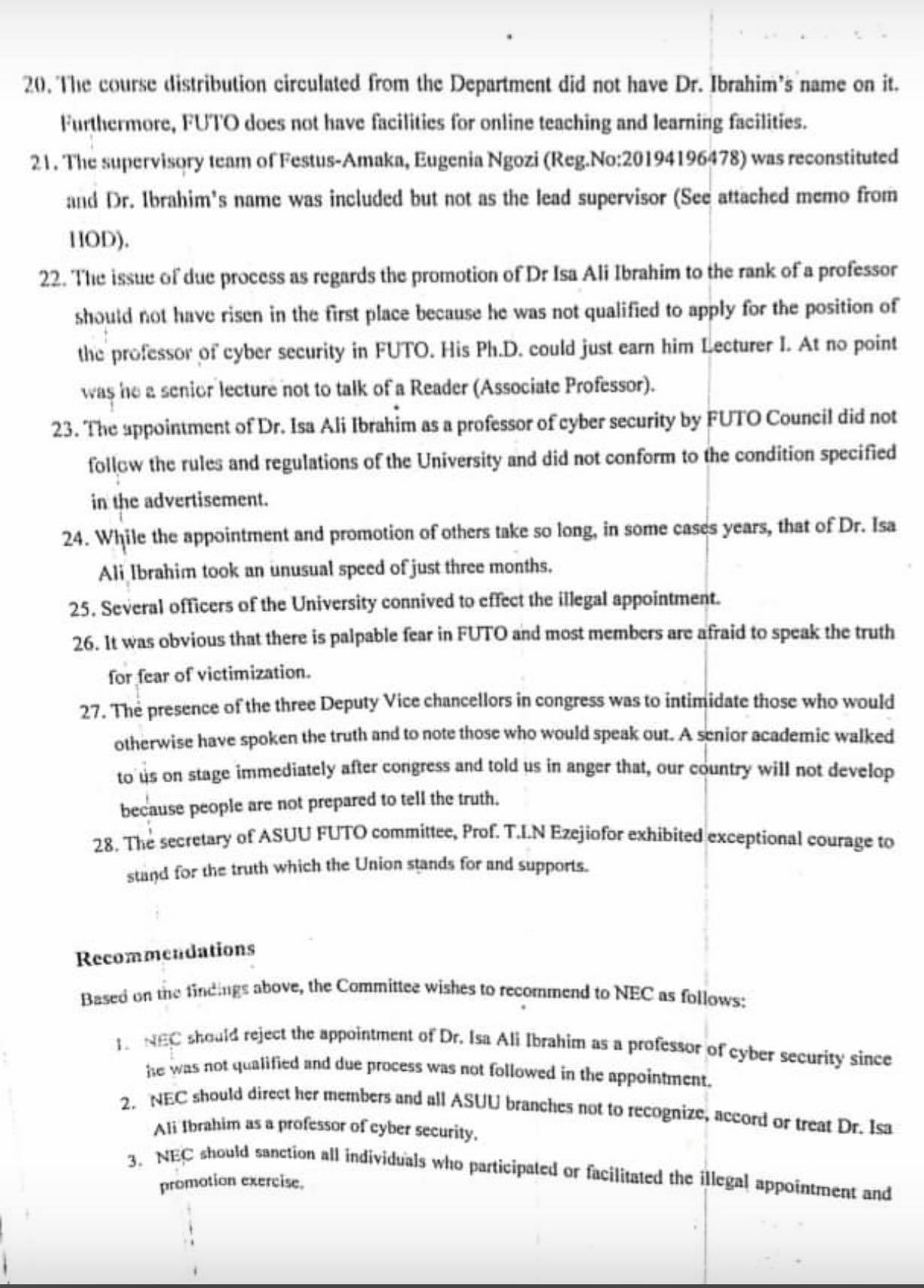 US-based Nigerian Professor shares ASUU report which outlined why Minister of Communication, Isa Pantami is reportedly not qualified to be a Professor 