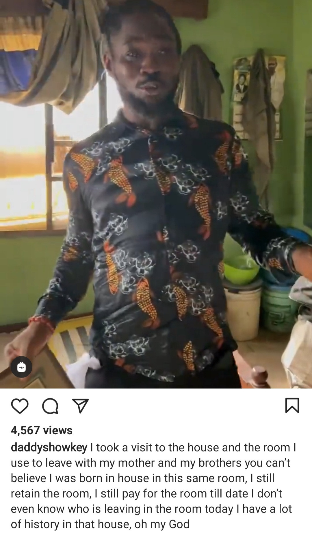 Daddy Showkey makes touching revelation as he visits the single room he was raised in, where he shot his Dyna video