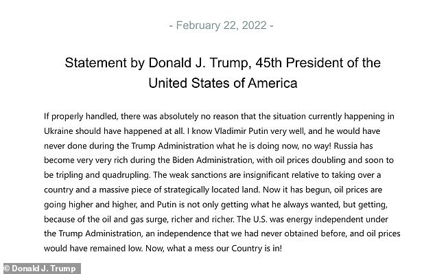 Trump praises Putin