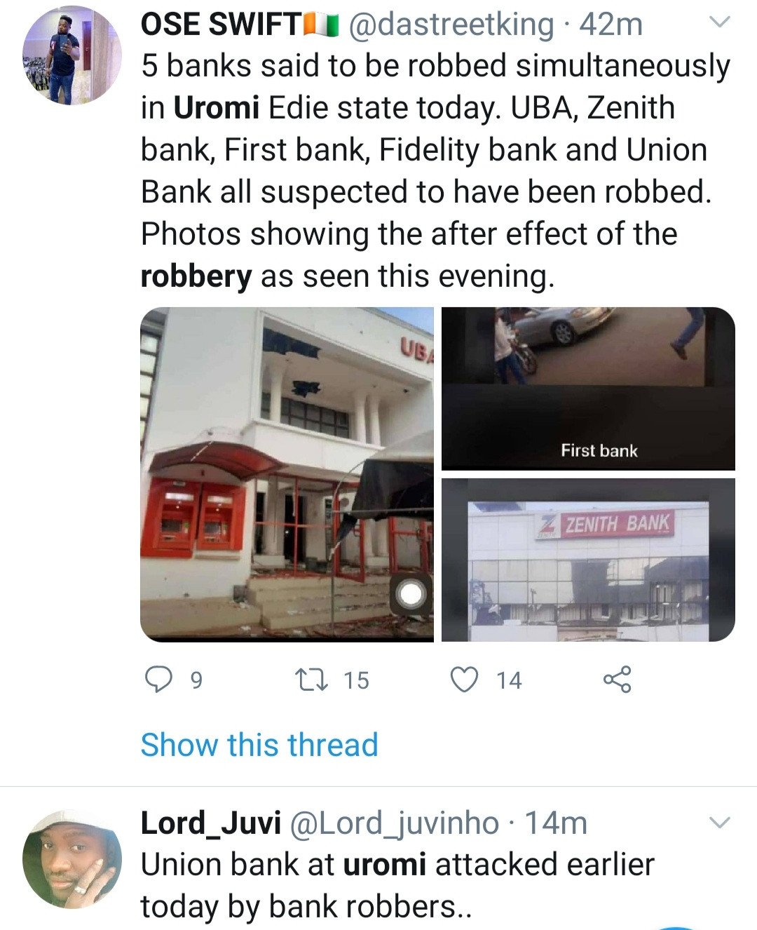 Many killed as armed robbers attack multiple banks in Uromi, Edo State (graphic photos/videos)