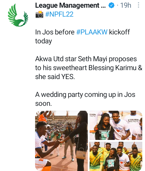 NPFL: Akwa United player proposes to his girlfriend on pitch 