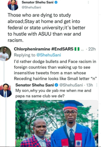 Between Senator Shehu Sani and a Nigerian man who mocked his hairline