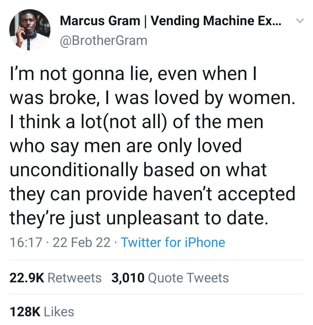 Man starts debate after saying he was loved by women even when he was broke