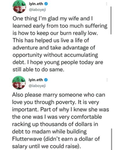 Marry someone who can love you through poverty - Tech guru, Iyin Aboyeji, advises intending couples