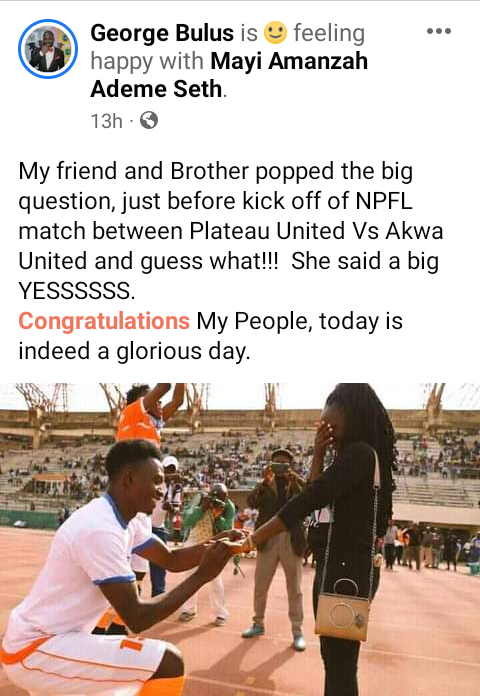 NPFL: Akwa United player proposes to his girlfriend on pitch 