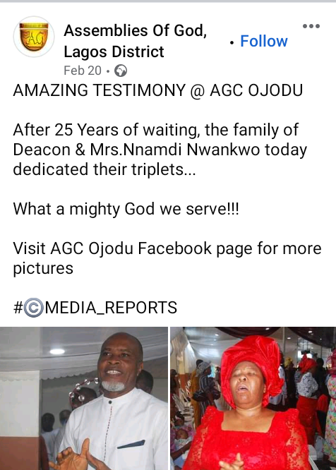 Nigerian couple welcome triplets after 25 years of waiting 