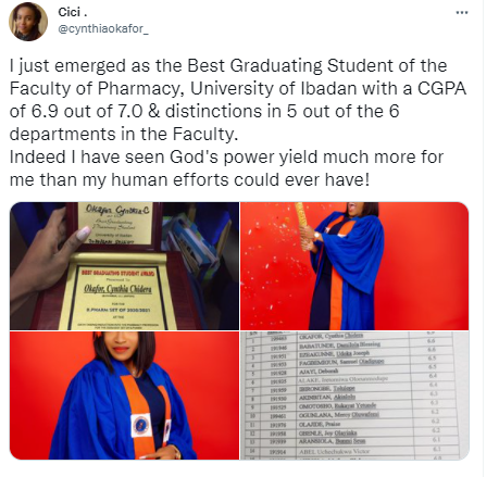 Nigerian lady emerges best graduating student in UI