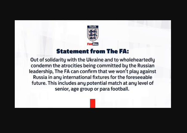 Ukraine invasion: England FA confirm they will NOT play against Russia in any international fixtures