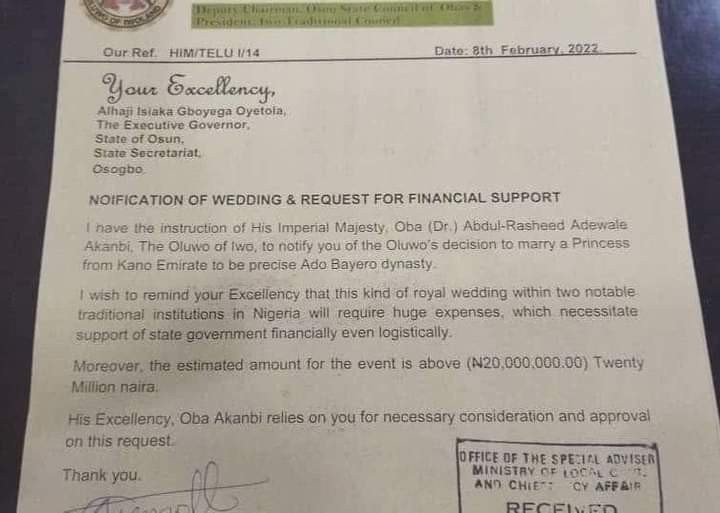 We knew nothing about Oluwo of Iwo soliciting N20m financial assistance for proposed wedding - Palace reacts