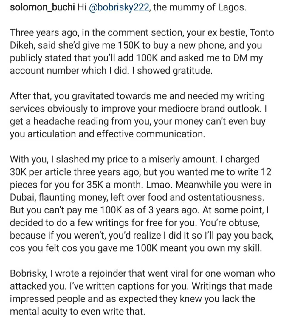 You are famous but not relevant. You are a mixture of thrash and toilet - Solomon Buchi claps back at Bobrisky