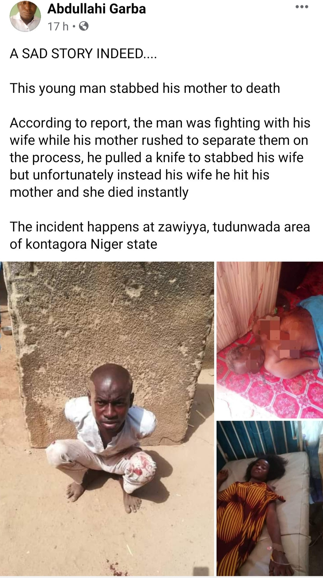 Man mistakenly stabs his mother to death while fighting with his wife in Niger