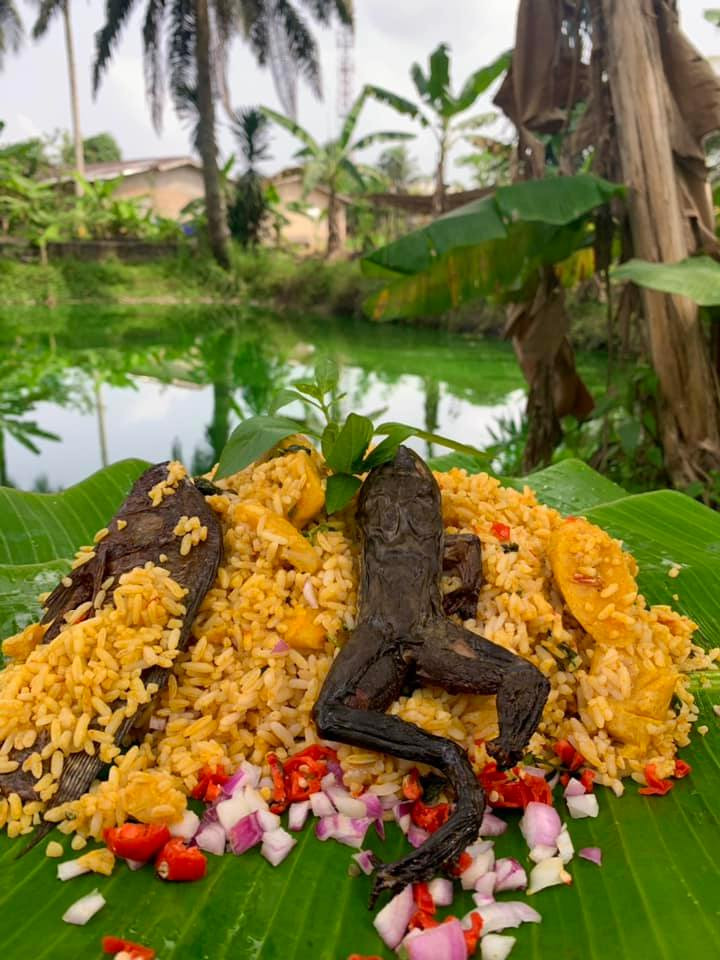 Nigerian man shares photos of himself eating frog meat, claims it cures impotence