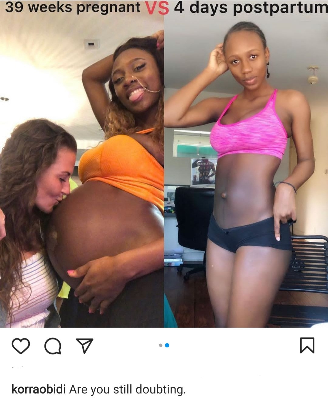 Korra Obidi shows off incredible snapback just 4 days after giving birth (photos)