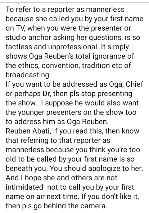 It shows his total ignorance of the ethics and convention of broadcasting - Journalist, Deji Badmus berates Reuben Abati for calling reporter 