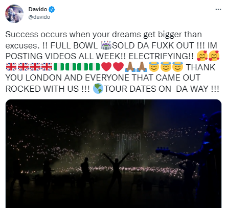 Davido responds after social media users claim his London concert wasn