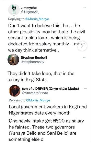 Twitter users share screenshots of Kogi state civil servants