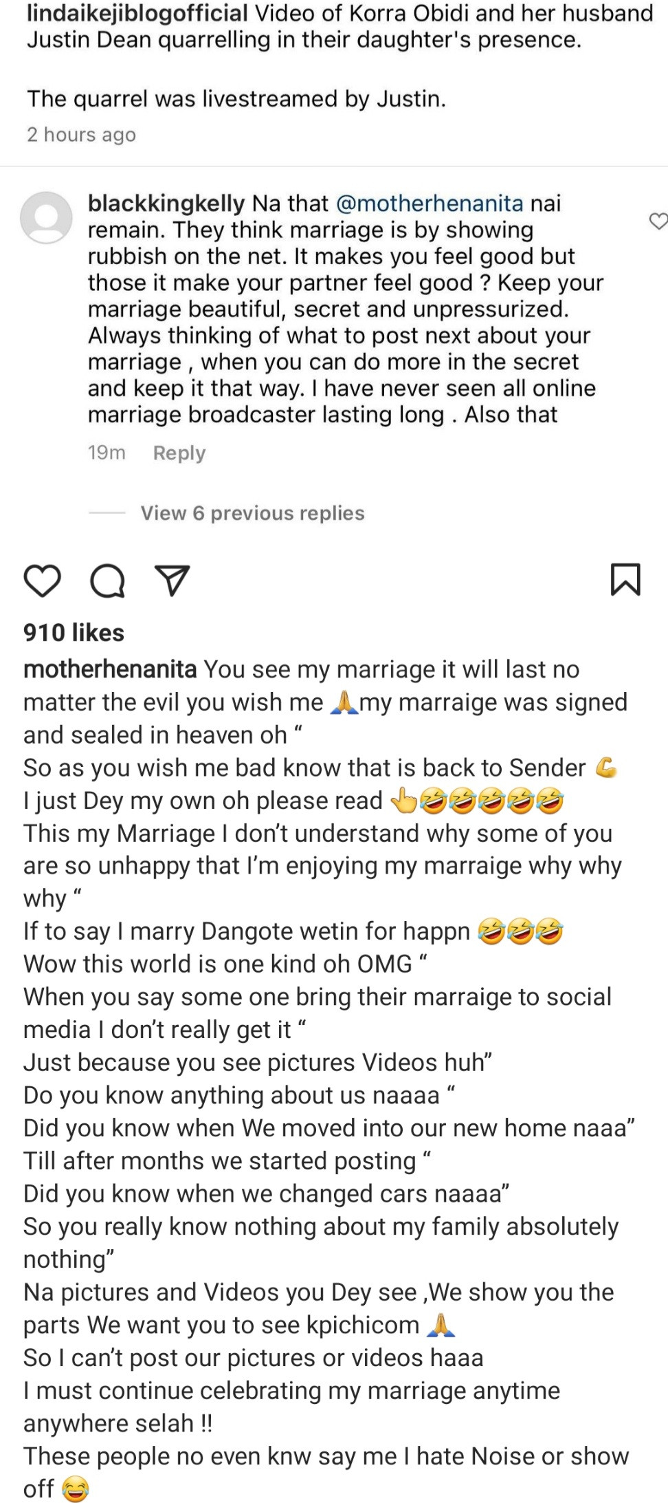 Anita Joseph reacts after being told her marriage will soon end because she brings it on social media like Korra Obidi