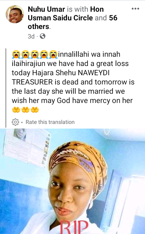 Young woman dies a day to her wedding in Nasarawa 