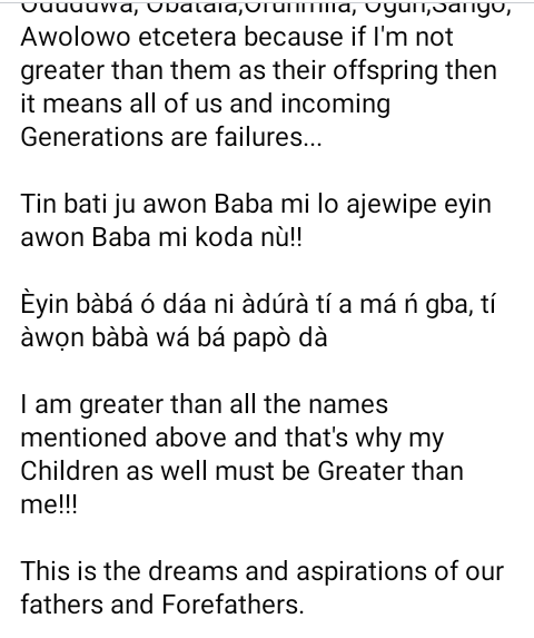 I am greater than all my forefathers; Oduduwa, Obatala, Orunmila, Ogun, Sango  - Oluwo of Iwo declares 