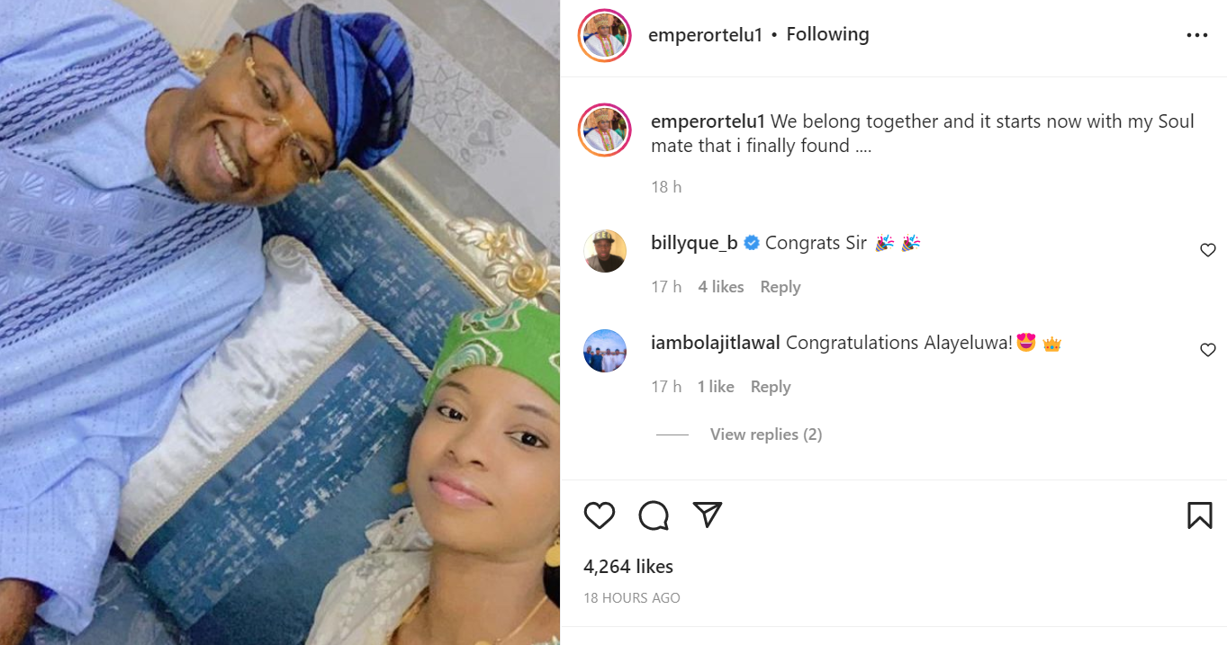 We belong together - Oluwo of Iwo shares photo of his new wife he described as his 