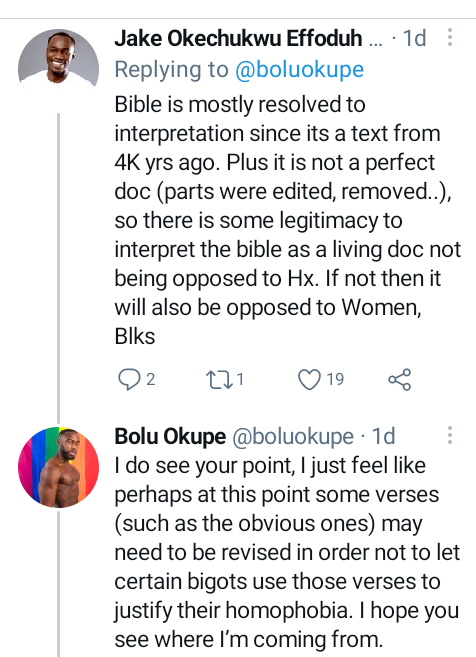 I have issue with gay Christians who try to convince me that Christianity/Bible is not opposed to homosexuality - Bolu Okupe says 