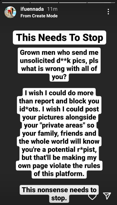 You are a potential rapist  - BBNaija star, Ifu Ennada calls out men who send unsolicited dick photos to her 