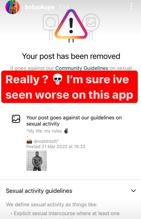 Bolu Okupe reacts as Instagram takes down his nude photo 