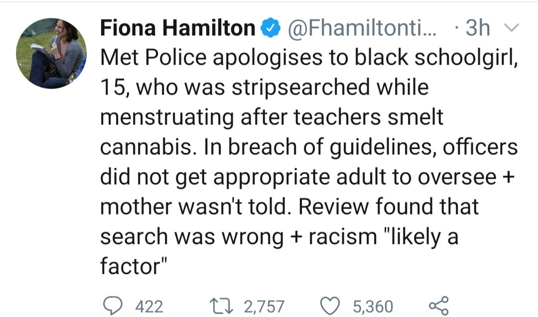 Black schoolgirl, 15, stripped by police while on her period after teachers thought they smelt cannabis on her