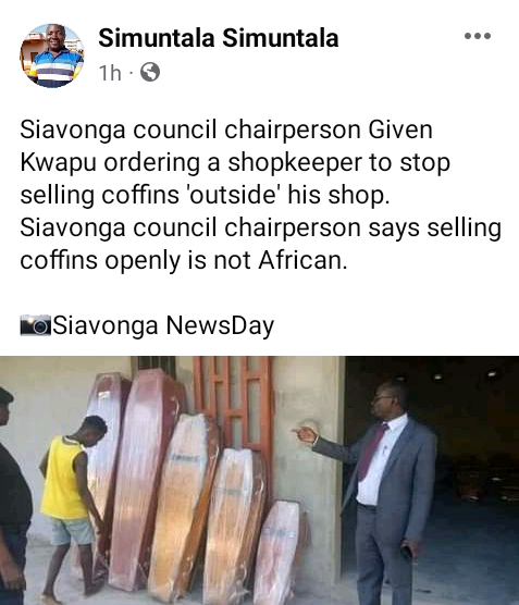 Council chairman in Zambia orders man to stop selling coffins outside his shop, says 