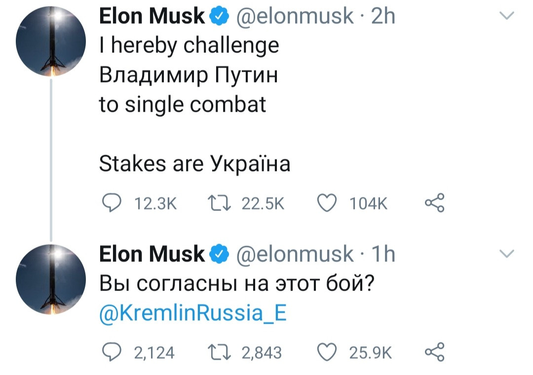 Elon Musk challenges Vladimir Putin to face him in 